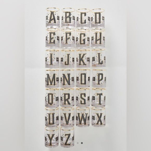 Anthropologie The Bistro Tile Monogram Old Fashioned Glass Letter E NWT - Picture 1 of 8